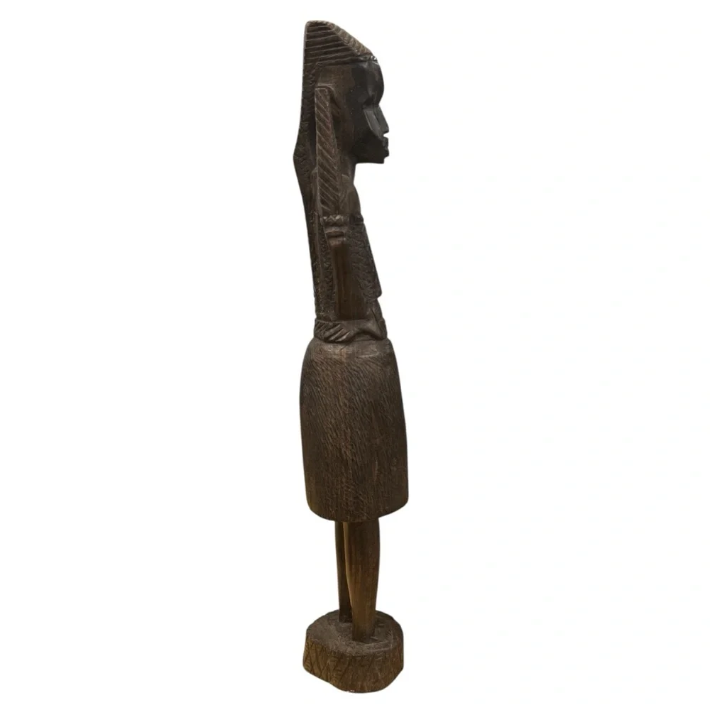 Hand Carved African Tribal Folk Art Ebony Wood Man Woman Sculptures from Kenya
